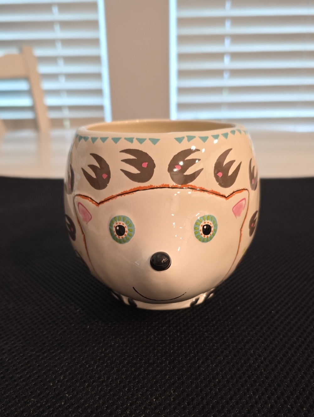NATURAL LIFE Cream Ceramic Hedgehog Mug with Green and Pink